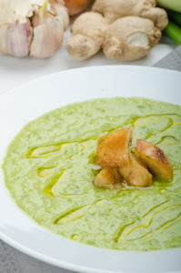Sweet Pea Soup with Olive Oil Drizzle
