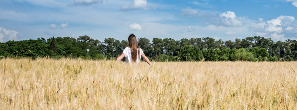 Woman walking through field of wheat, representing Ruth.