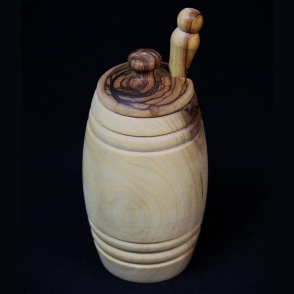 Olive wood honey pot