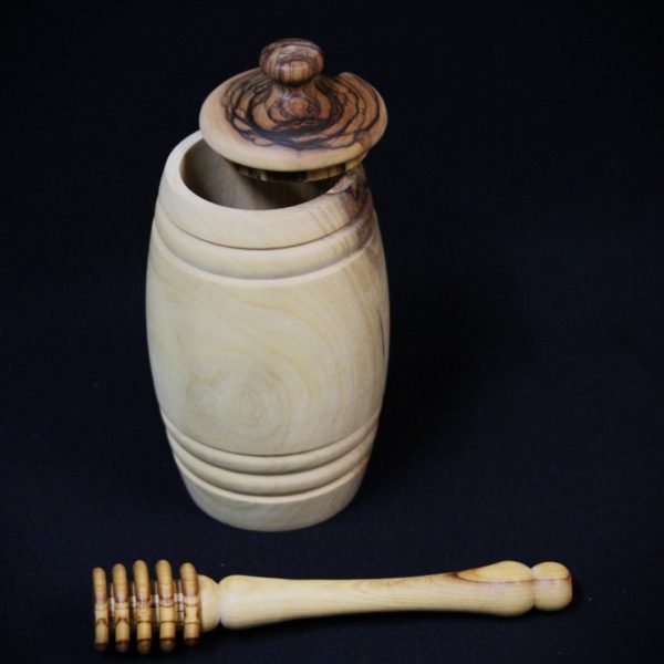 Olive wood honey pot