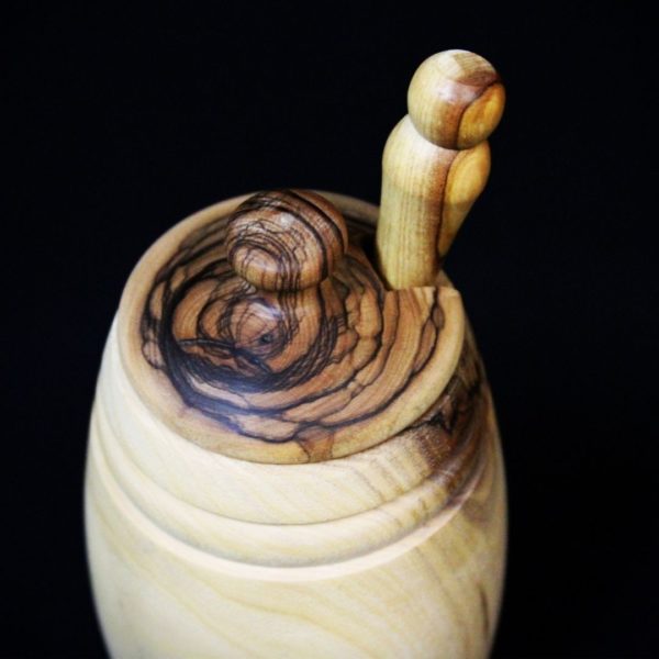 Olive wood honey pot