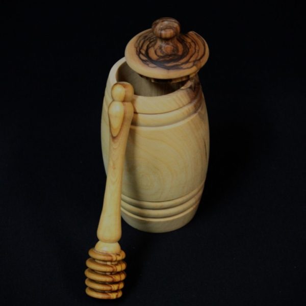 Olive wood honey pot