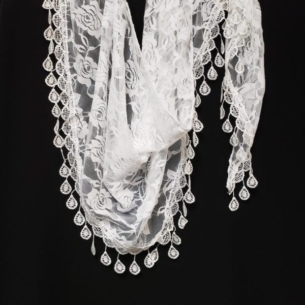 An image of a beautifully handcrafted Shabbat Shawl/ Head Covering made of synthetic white lace